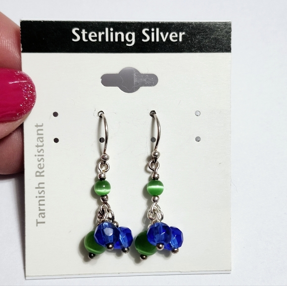 Sterling silver dangle earrings 1.5" - Picture 7 of 8